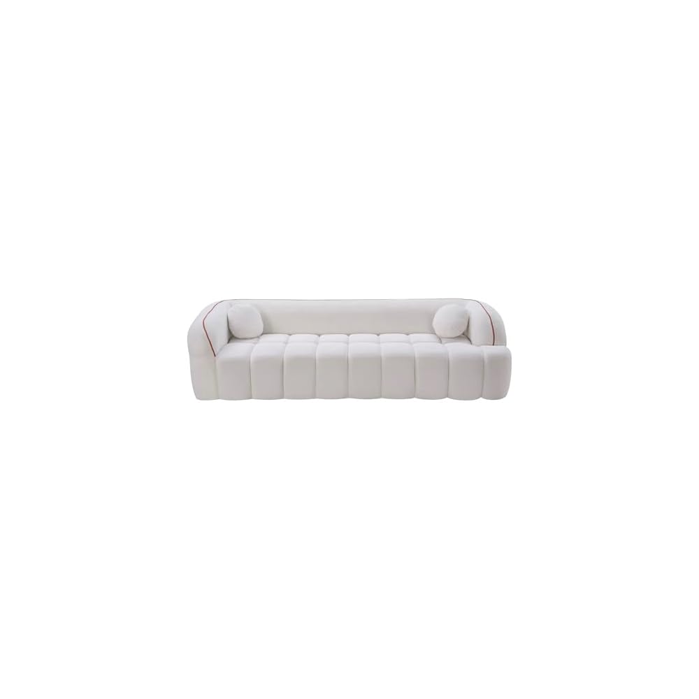 KEIKI 98.4" Compressed Sofa, 3 Seater Cloud Couch Corduroy Sofa, Tufted Couch with 2 Pillows Comfy Deep Seat for Living Room, Apartment, Office, White
