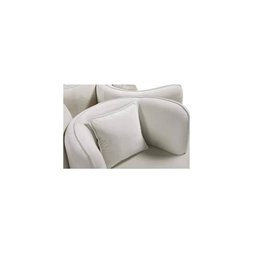 Pemberly Row Contemporary Velvet Roundabout Sofa, Cream Upholstery, Gold Iron Legs, 72" W x 72" D x 29" H, 4 Back Cushions, Matching Pillows, Elegant Living Room Seating
