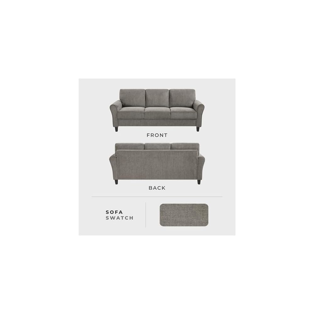 Lexicon Modern Sofa, Chenille Upholstered Sofa, Flared Round Arms, Foam Padded Pocket Coil, Comfortable Seat, Easy Assembly, Small Couch for Living Room/Office/Reading Spaces, Brown