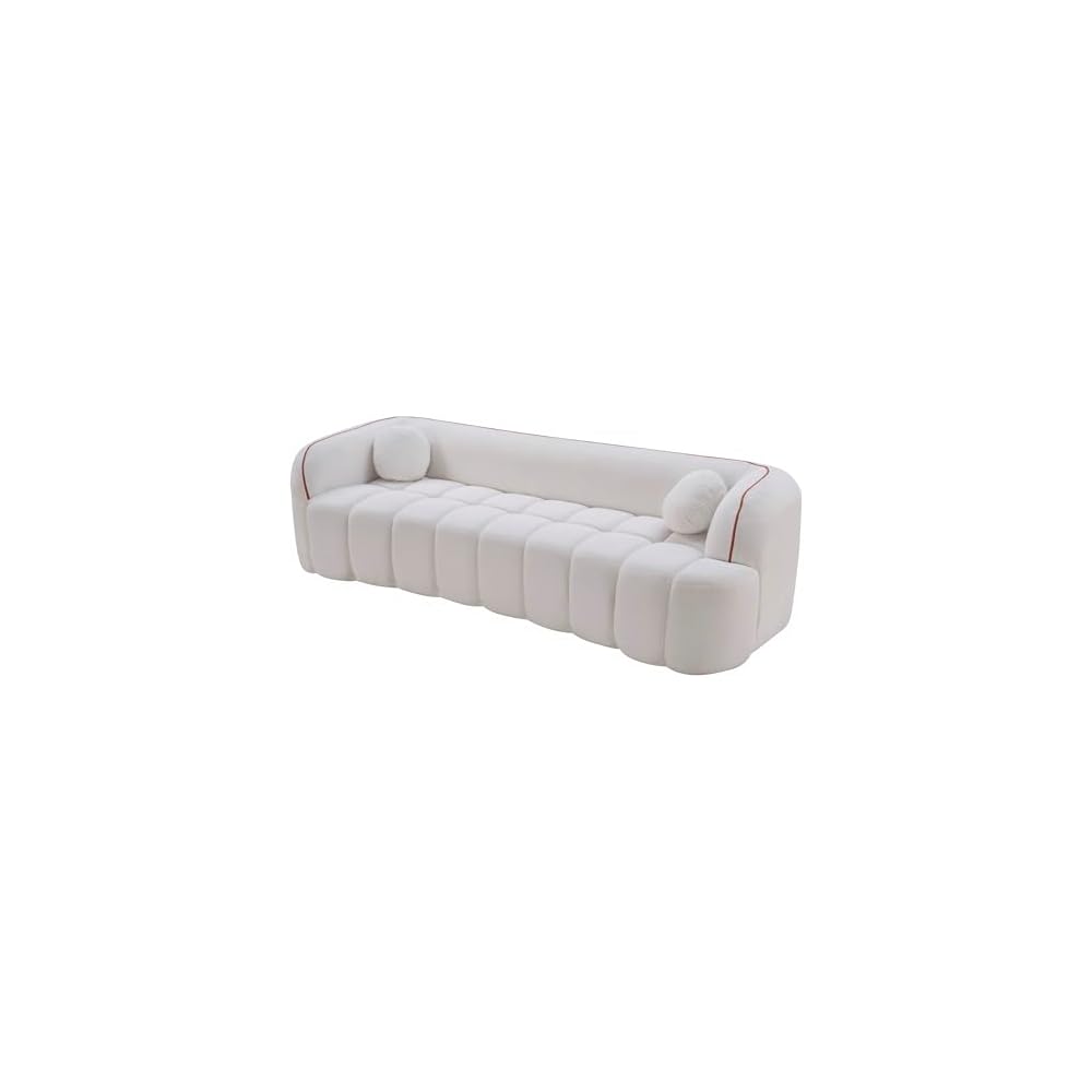 KEIKI 98.4" Compressed Sofa, 3 Seater Cloud Couch Corduroy Sofa, Tufted Couch with 2 Pillows Comfy Deep Seat for Living Room, Apartment, Office, White