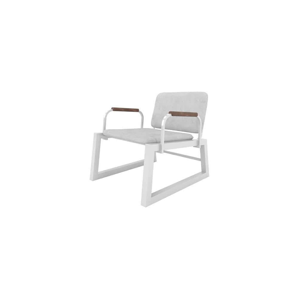 Manhattan Comfort Whythe PU Leather Low Accent Chair 1.0 with Solid Wood Arm Design, White