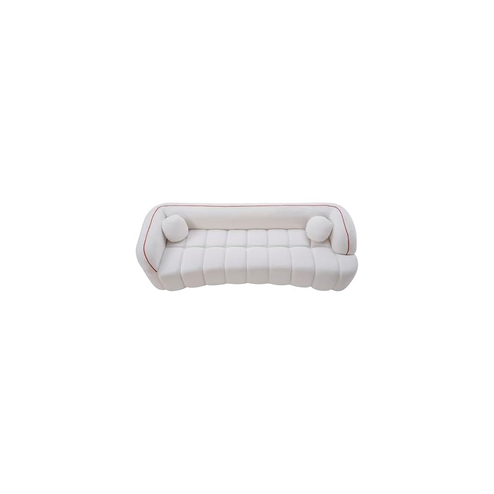 KEIKI 98.4" Compressed Sofa, 3 Seater Cloud Couch Corduroy Sofa, Tufted Couch with 2 Pillows Comfy Deep Seat for Living Room, Apartment, Office, White