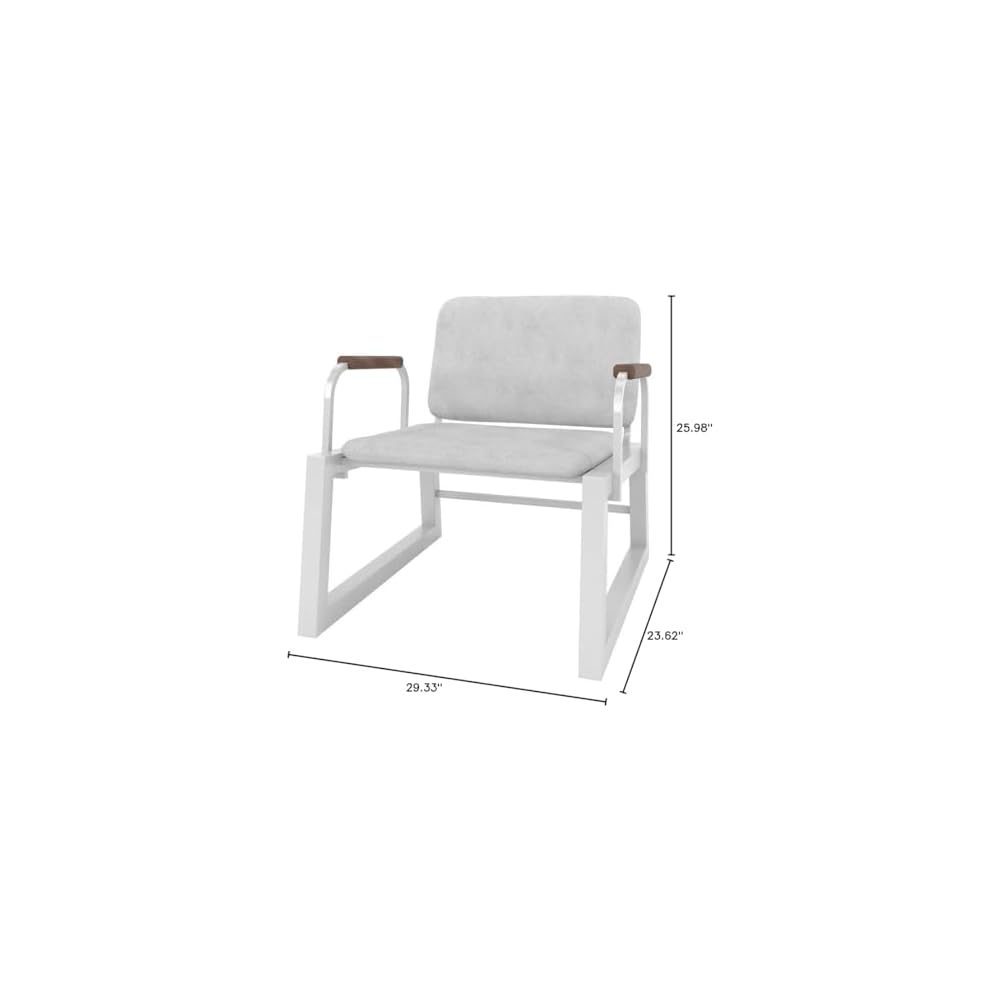 Manhattan Comfort Whythe PU Leather Low Accent Chair 1.0 with Solid Wood Arm Design, White