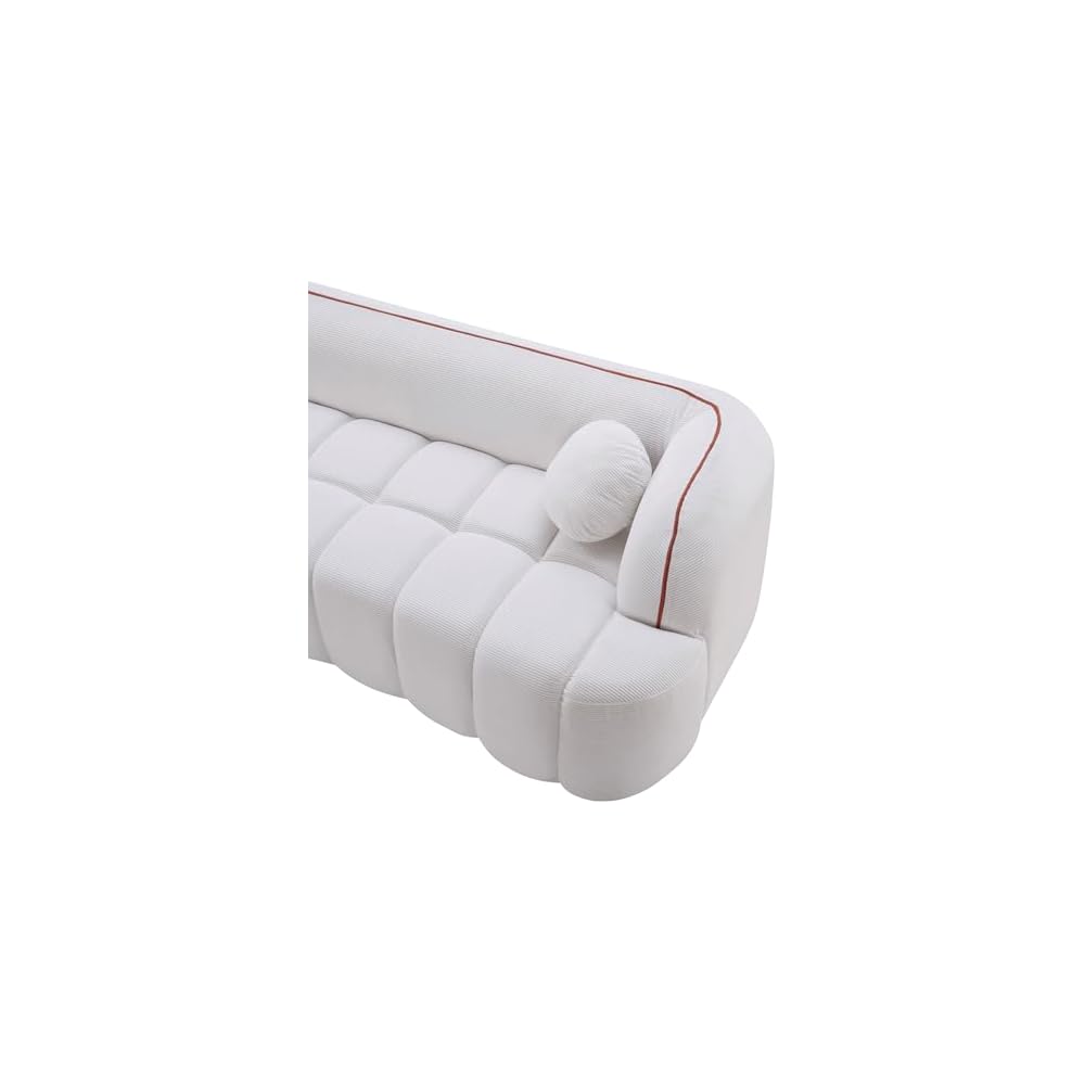 KEIKI 98.4" Compressed Sofa, 3 Seater Cloud Couch Corduroy Sofa, Tufted Couch with 2 Pillows Comfy Deep Seat for Living Room, Apartment, Office, White
