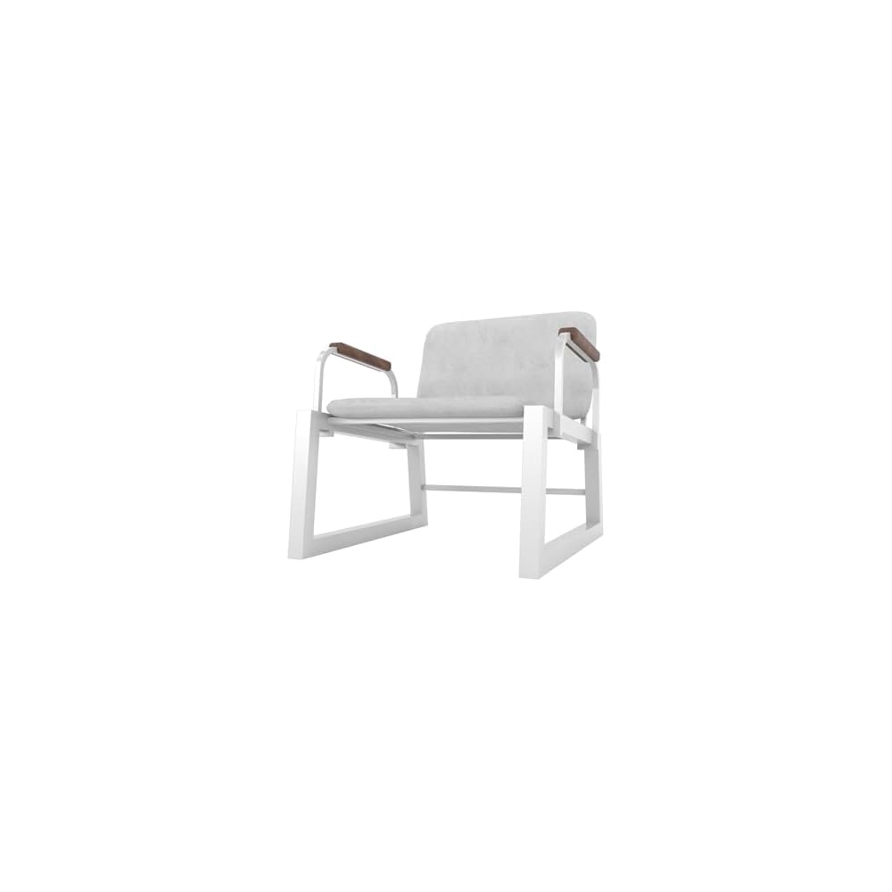 Manhattan Comfort Whythe PU Leather Low Accent Chair 1.0 with Solid Wood Arm Design, White