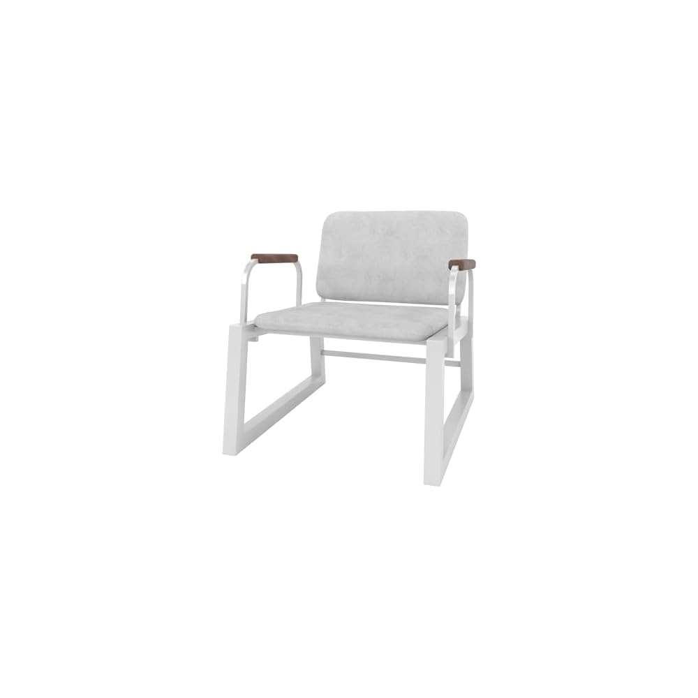 Manhattan Comfort Whythe PU Leather Low Accent Chair 1.0 with Solid Wood Arm Design, White
