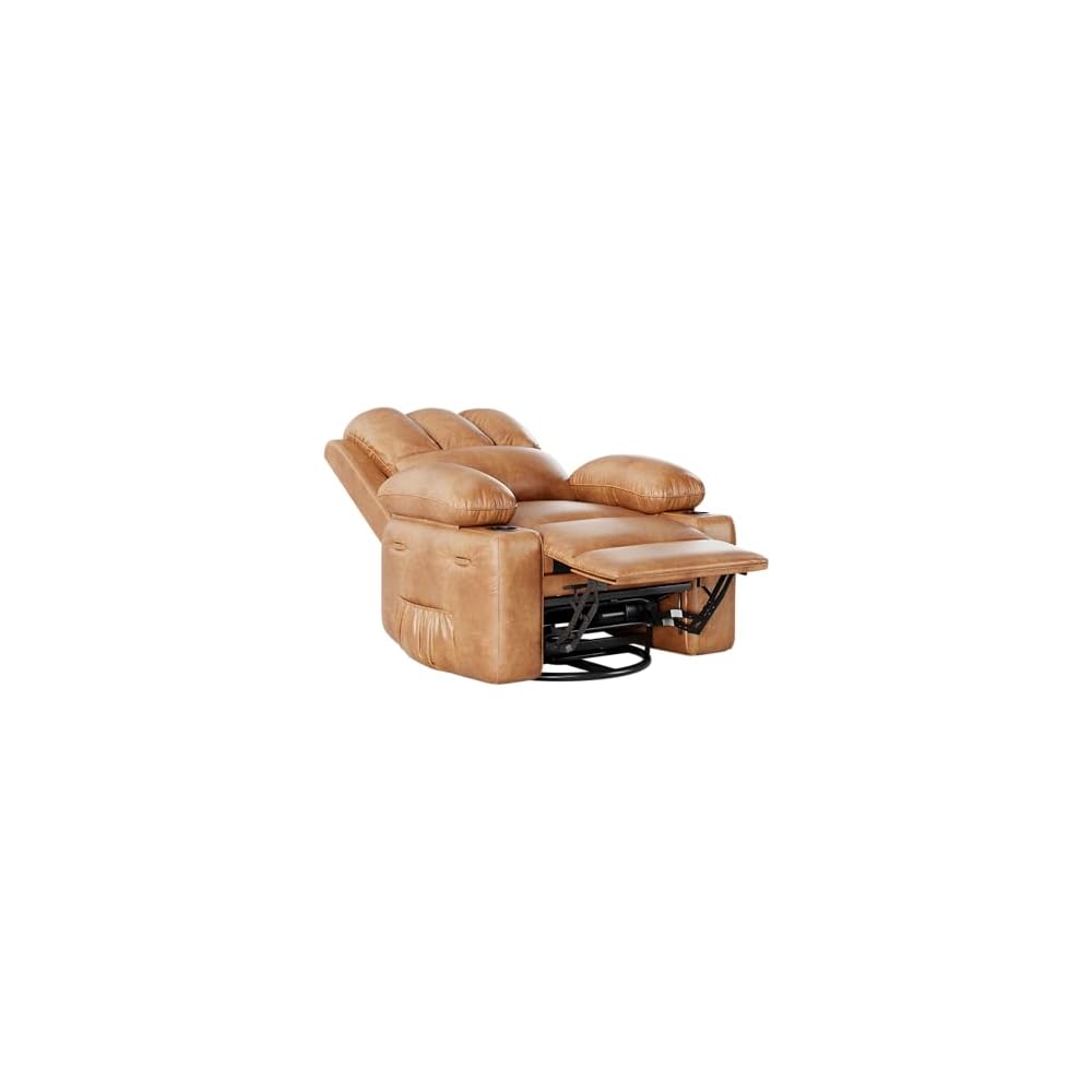 GarveeHome Leather Recliner Chair, Manual Recliner w/Comfortable Arms and Cup Holders for Living Room CF8011 - Brown, Medium