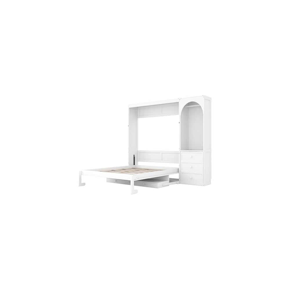 YOPTO Murphy Bed Queen Size,Murphy Bed with Stoarge Shelf,White