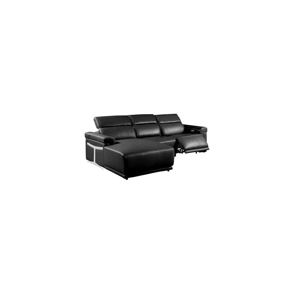 Blackjack Furniture Riccardo 3-Piece Power Reclining Sectional Couch for Living Room with 1 Recliner Seat, Top-Grain Italian Leather, Adjustable Headrests, Left-Facing L-Shape Sofa, Black
