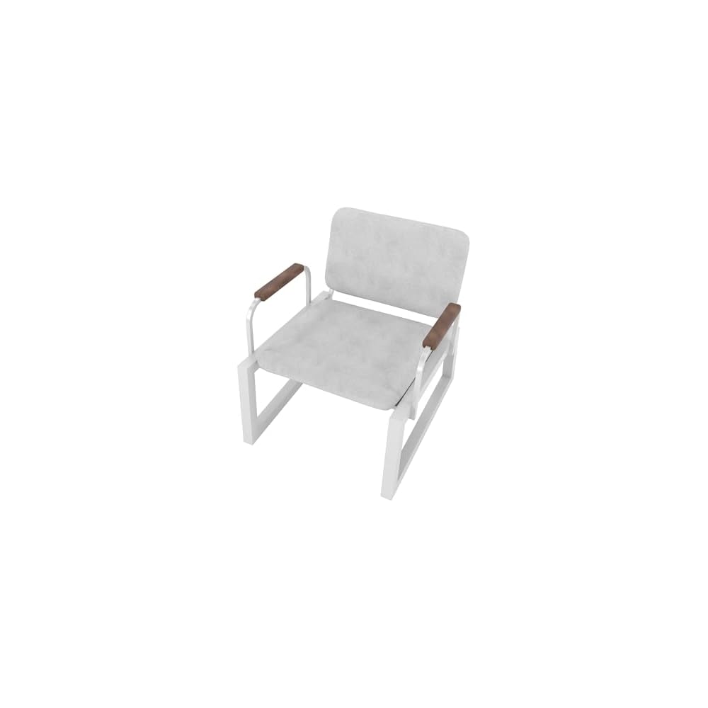 Manhattan Comfort Whythe PU Leather Low Accent Chair 1.0 with Solid Wood Arm Design, White