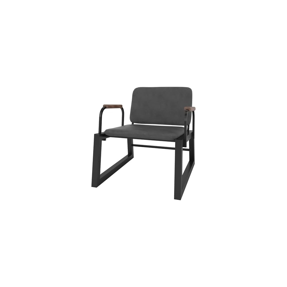 Manhattan Comfort Whythe PU Leather Low Accent Chair 1.0 with Solid Wood Arm Design, White