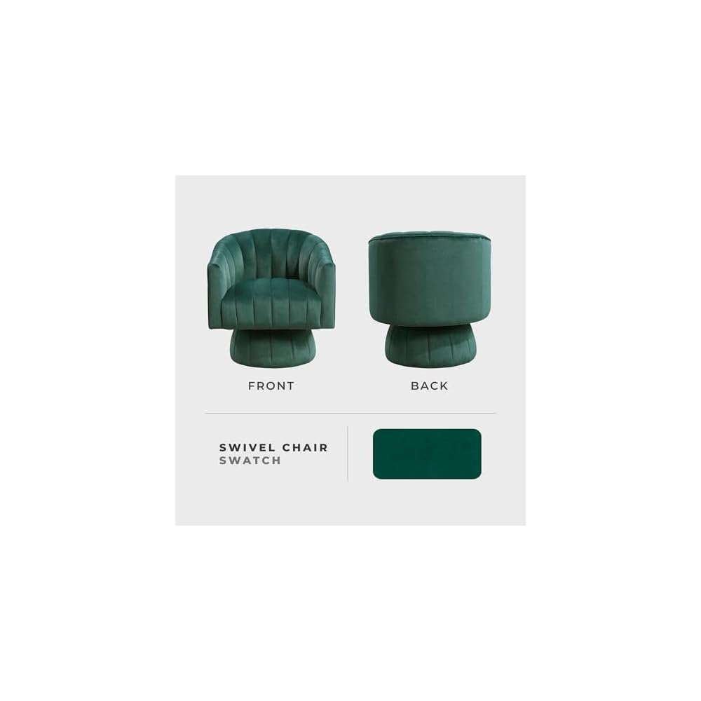 Lexicon Velvet Upholstered Swivel Accent Chair, Channel Stitched,Dark Green