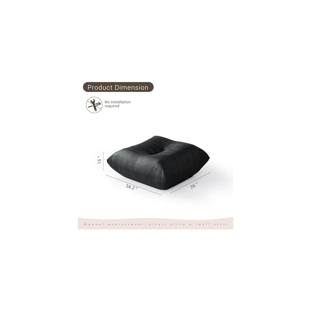 Lazy Floor Sofa,Fireside Chair,Big Bean Bag Ottoman with Memory Foam Filled for Living Room,Black