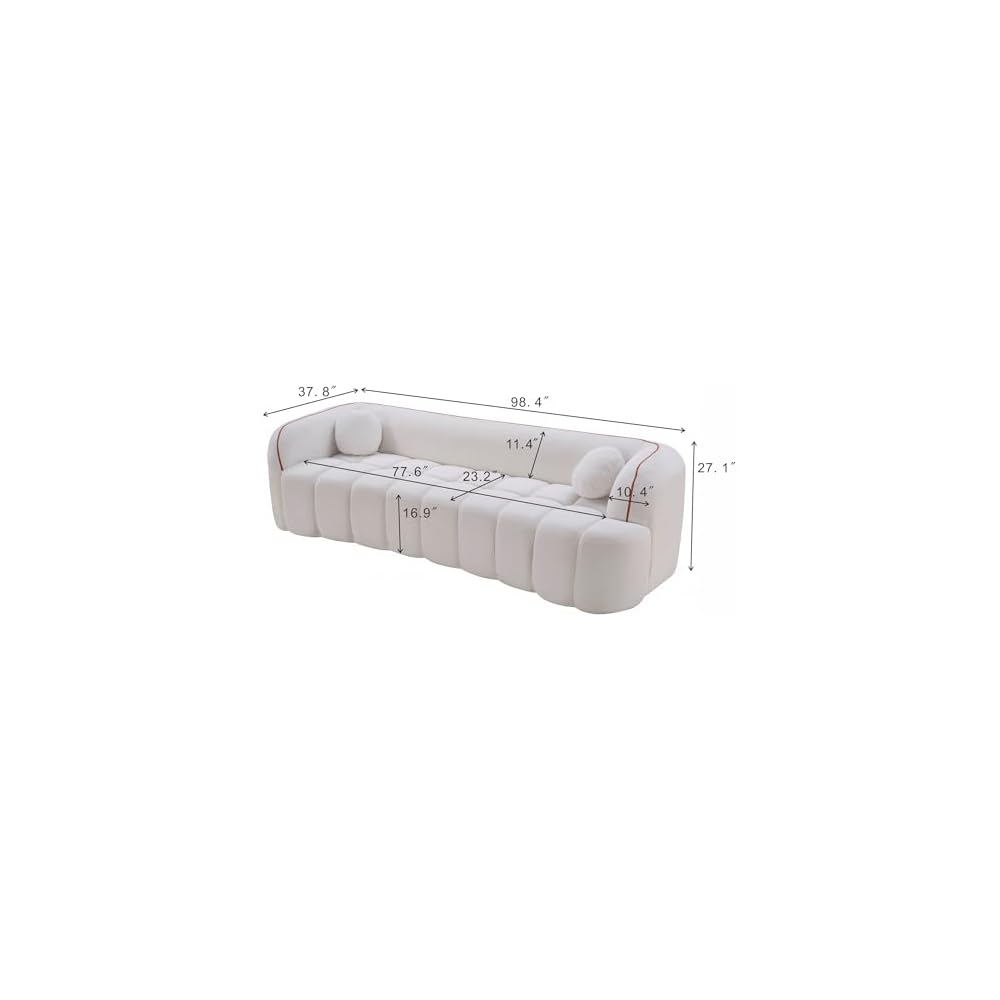 KEIKI 98.4" Compressed Sofa, 3 Seater Cloud Couch Corduroy Sofa, Tufted Couch with 2 Pillows Comfy Deep Seat for Living Room, Apartment, Office, White