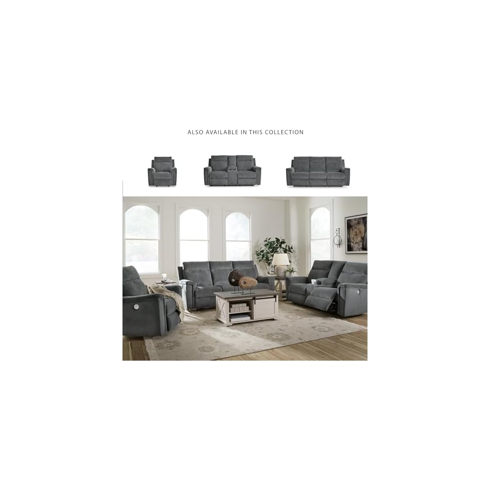 Signature Design by Ashley Barnsana Minimalist Power Reclining Loveseat with Console and USB Charging Ports, Gray