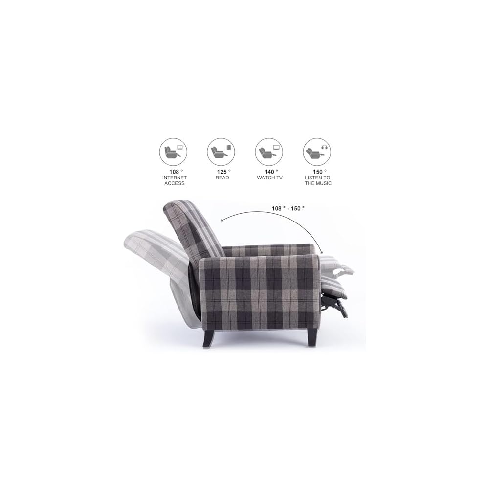 Modern Armchair Recliner - 150° Adjustable Backrest, Ergonomic Support, Easy Assembly | Stylish Textile Accent Chair for Living Room, Bedroom, Office | Ideal for Relaxation and Comfort (Gray)