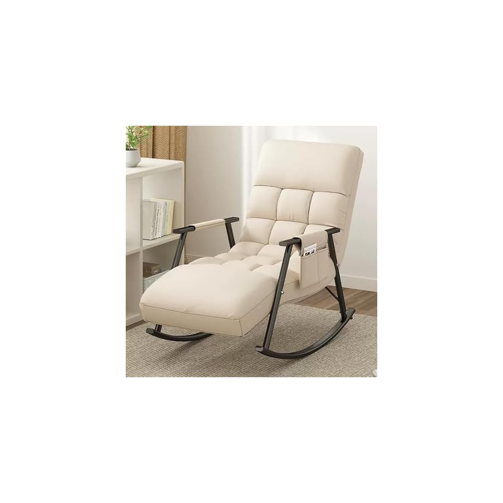 LSLYTQ Adjustable High Backrest Comfort Recliner Rocking Chair - Upholstered Recliner for Living Room and Bedroom - Relax Lounge Chair with Armrest Side Pocket