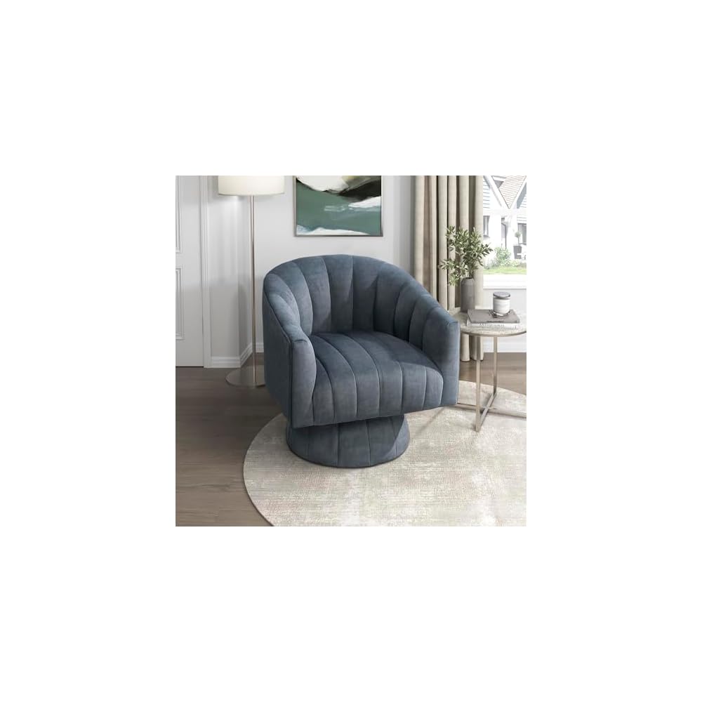 Lexicon Velvet Upholstered Swivel Accent Chair, Channel Stitched,Dark Green