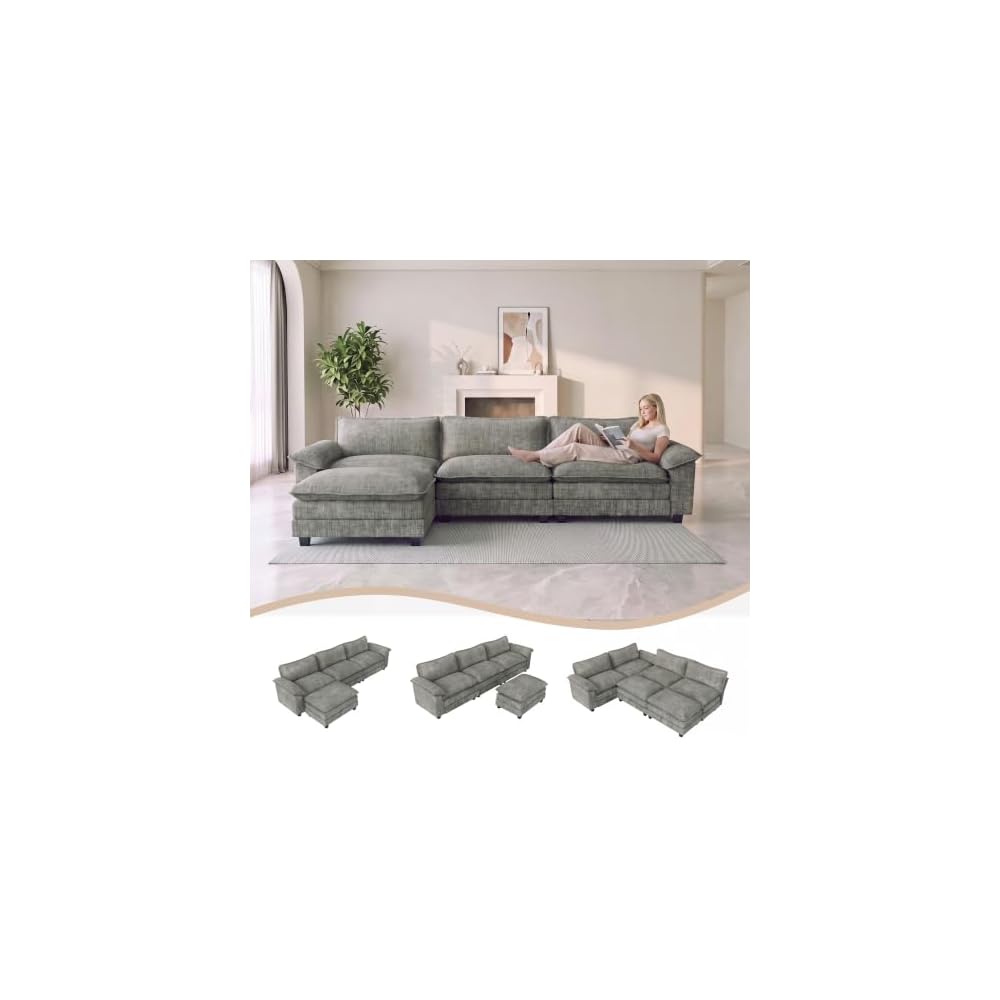 Homall 118.9" L Shaped Cloud Couch, Modular Sectional Sofa for Living Room
