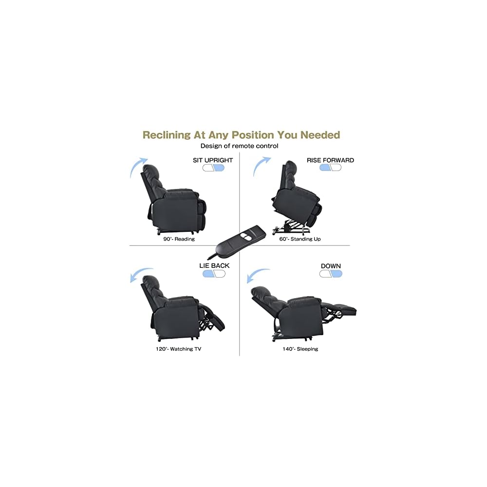 PU Leather Electric Power Lift Recliner Chair Sofa Home Leisure Recliner Chair for Elderly People with Remote Control, 32"x 39"x 40.7", Black