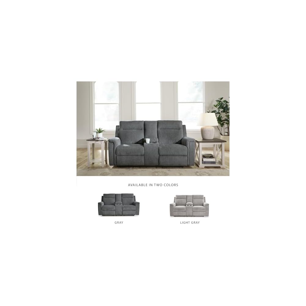 Signature Design by Ashley Barnsana Minimalist Power Reclining Loveseat with Console and USB Charging Ports, Gray