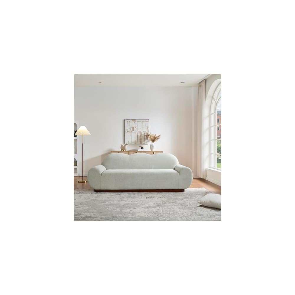 Christopher Knight Home Zera 88" Comfy Boucle Upholstered Cloud Couch, 3-Seater Sofa Couches, Low Profile Home Sofa Living Room with Round Arm, Sturdy Wooden Frame Lounge Chair Indoor, Light Green