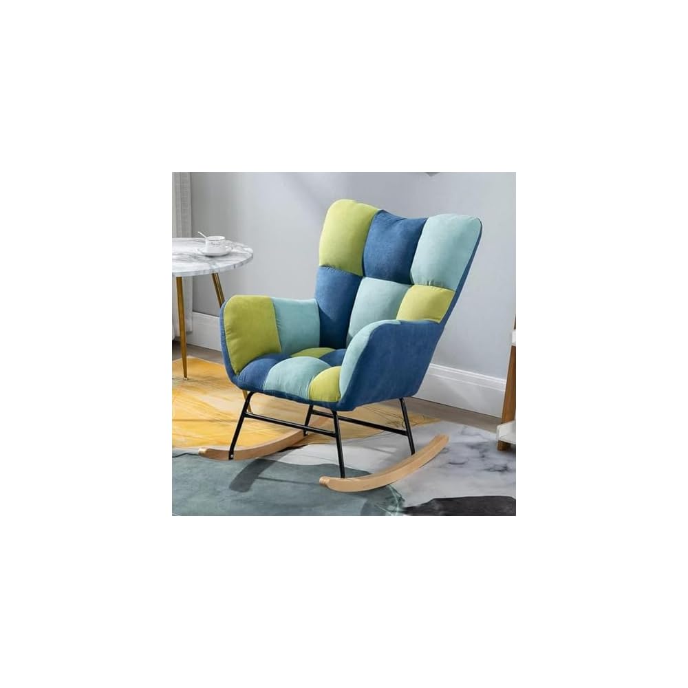 LSLYTQ upholsted Rocking Chair,Living Room Rocking Chair Reclin Fabric Upholsted w High Backrest,Rocking Comfortable Chairs