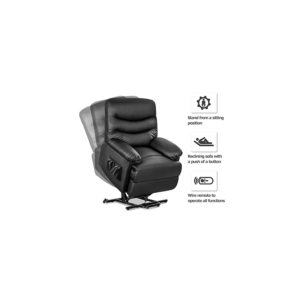 PU Leather Electric Power Lift Recliner Chair Sofa Home Leisure Recliner Chair for Elderly People with Remote Control, 32"x 39"x 40.7", Black