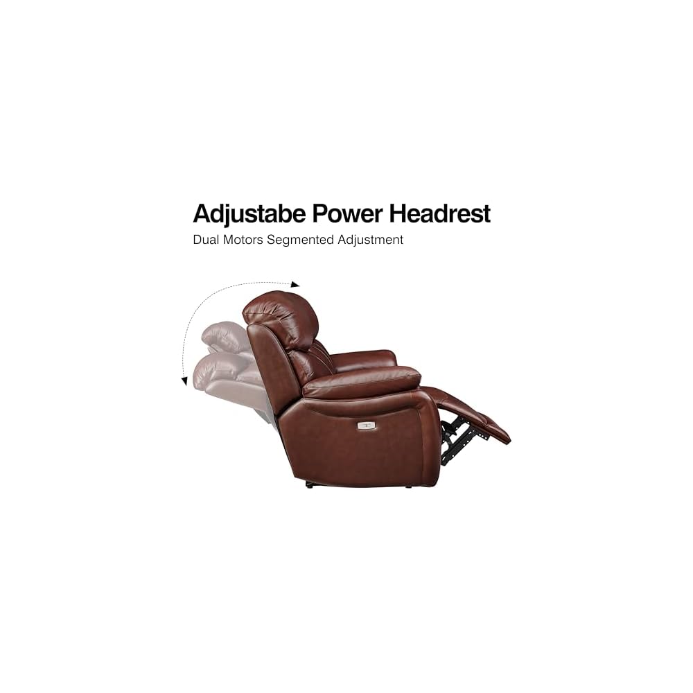 Brown Top Grain Leather Power Recliner Sofa Loveseat Set with USB Port.