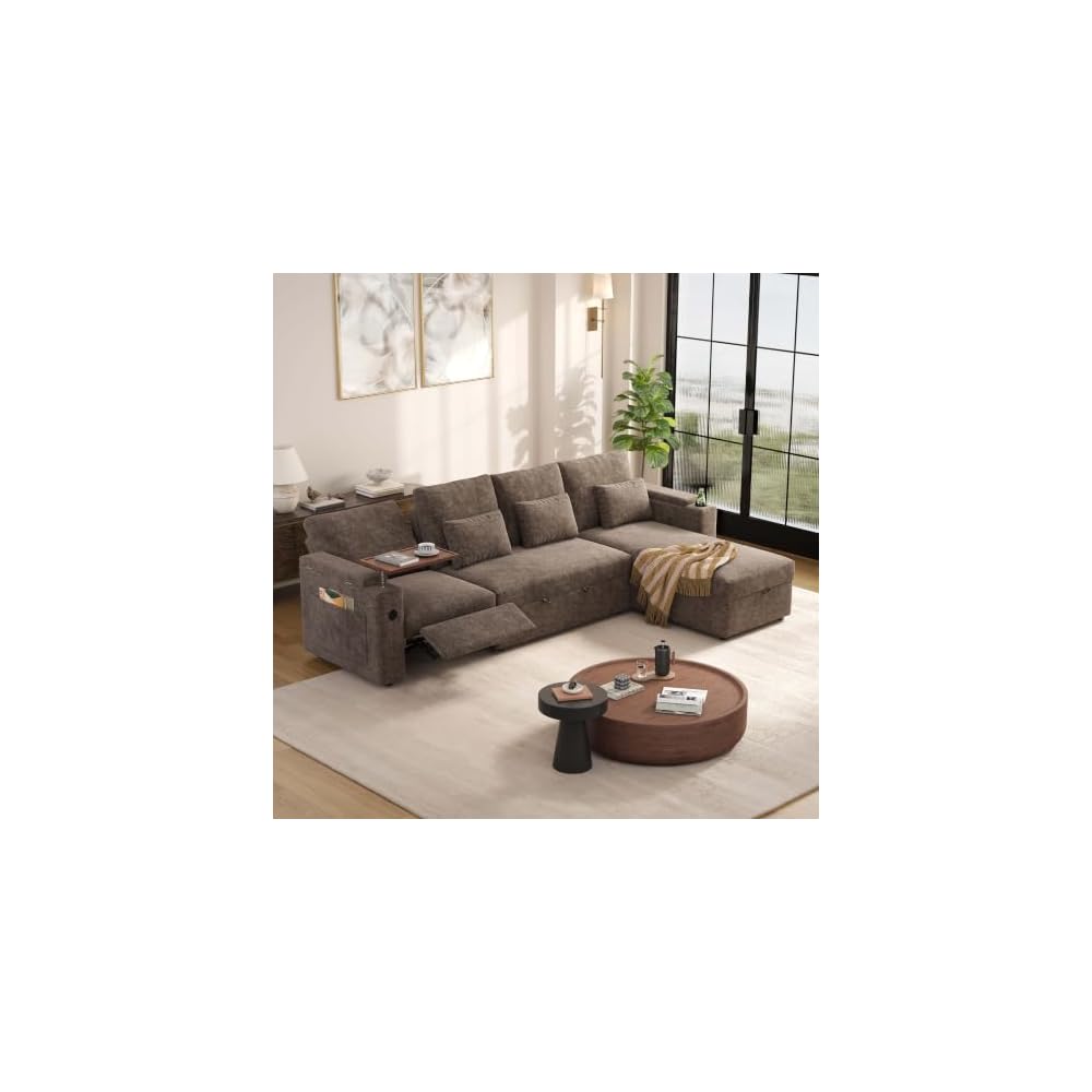 107.8'' Sleeper Sofa Bed, Recliner Pull Out Couches for Living Room, Khaki