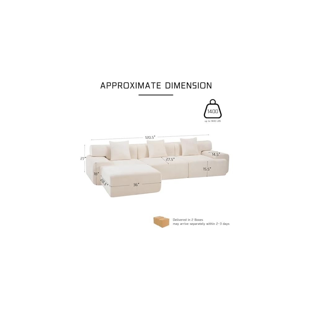 Boneless Cloud Sofa Sectional Couch, Chenille Deep, Beige