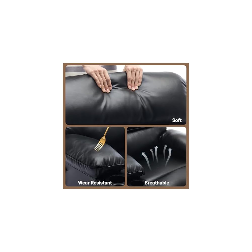 Extra Wide PU Leather Manual Recliner Chair for Adults with Massage & Heat, Oversized Lazy Lounge Chair with 1.5× Thickened Sponge Armrests & Backrest for Ultimate Comfort in Living Room or Bedroom