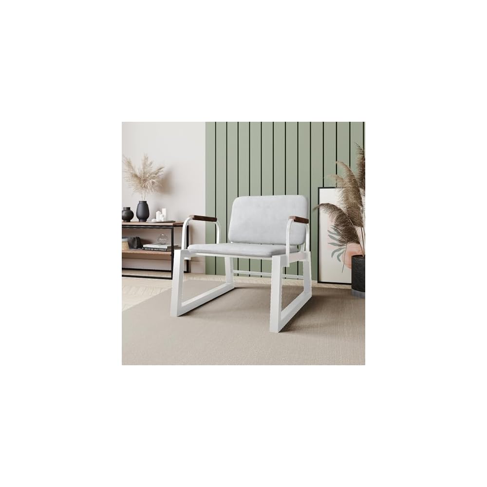 Manhattan Comfort Whythe PU Leather Low Accent Chair 1.0 with Solid Wood Arm Design, White