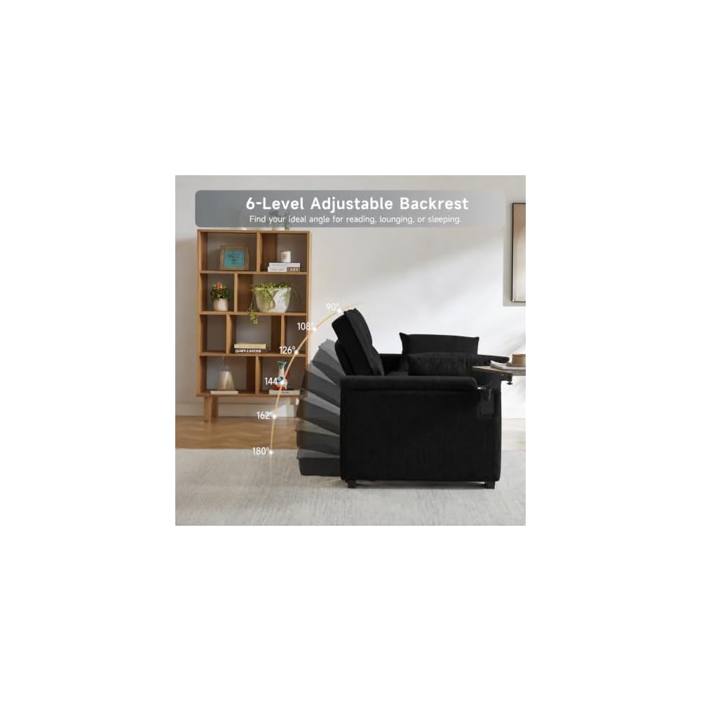 hansones 74" Convertible Sleeper Sofa Bed with Swivel Table & Storage，Black