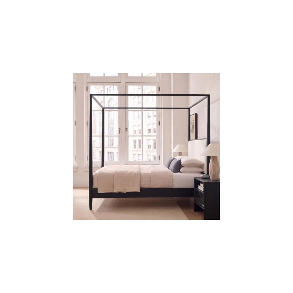Merax King Canopy Bed with Boucle Headboard ＆ Tapered Legs (Black)
