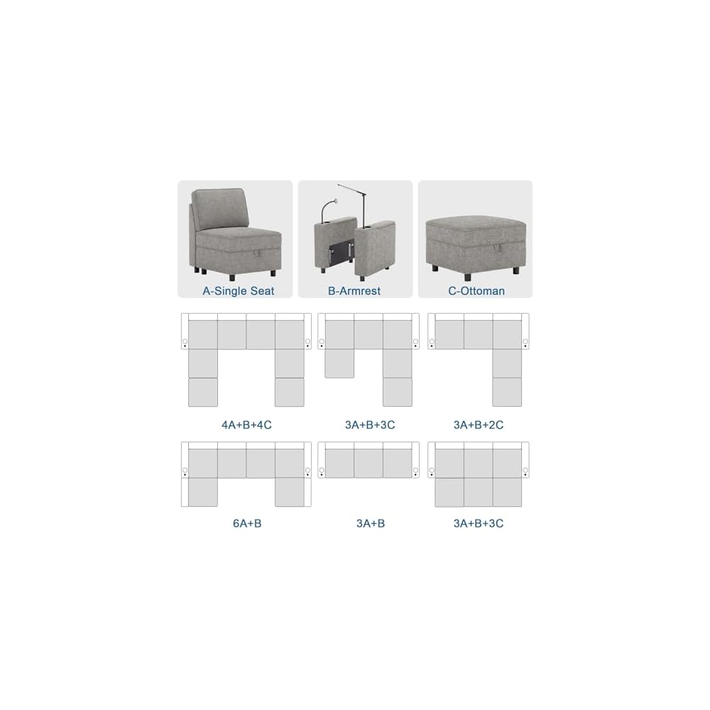 Ottoman Module for Modular Sectional Sofa, Storage Ottoman Footrest and Seat Cube for Living Room,Grey