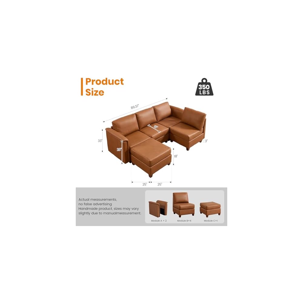 Modern Sectional Sofa,Faux Leather Modular Sectional Couchs with Storage