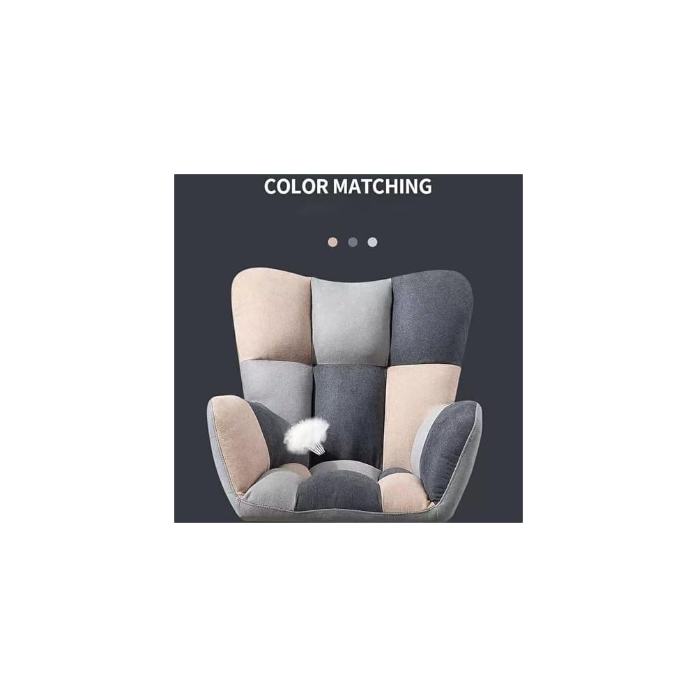 Nordic Rocking Chair Single Sofa Fireside Rocking Chair Patchwork Fabric Lounge Wing Back Chair with Solid Wood Legs Cotton and Linen Leisure Chairs for Living Rooms bedr