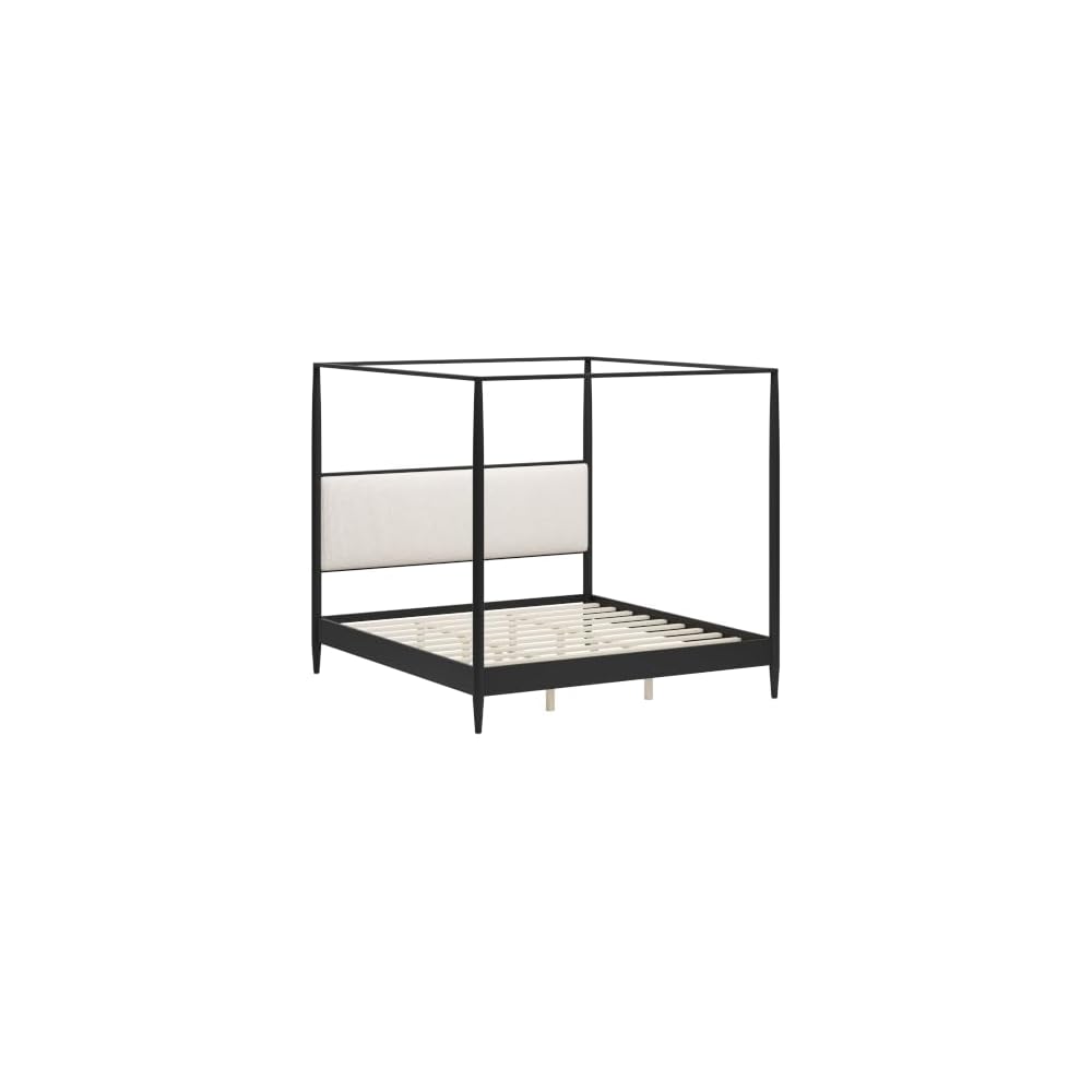 Merax King Canopy Bed with Boucle Headboard ＆ Tapered Legs (Black)