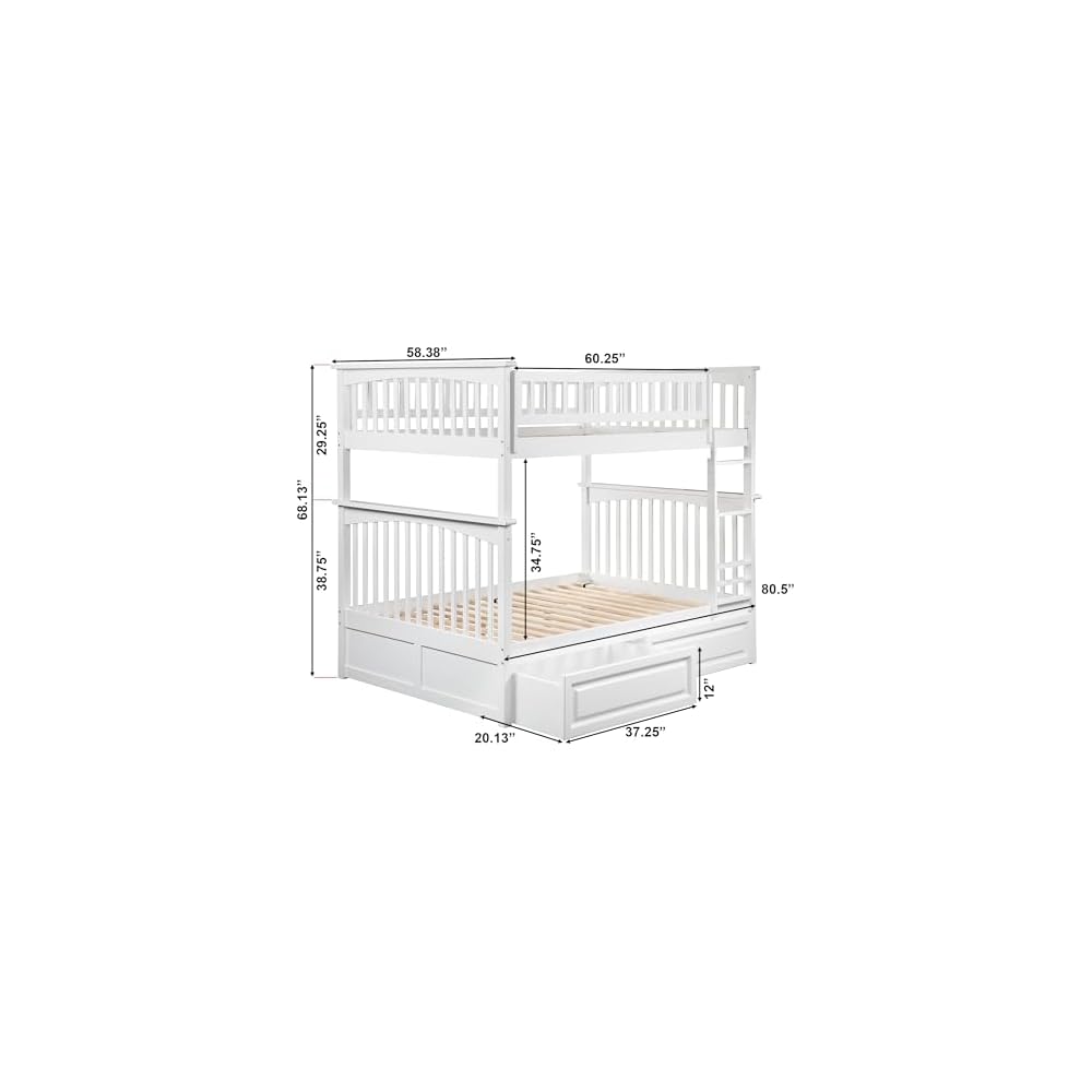 AFI, Columbia Bunk Bed Full Over Full with Raised Panel Bed Drawers, White