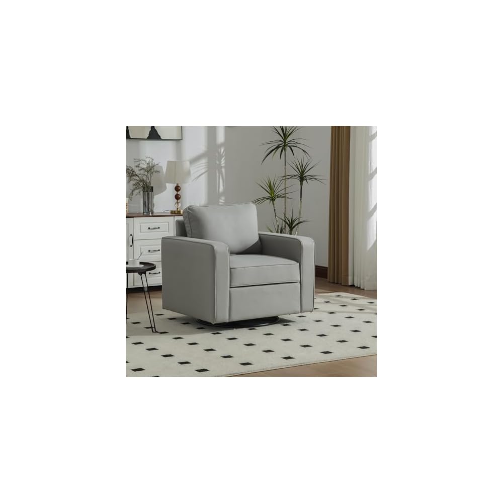 33.6''W Upholstered 360° Swivel Armchair with Hidden Storage, Tech Cloth Fabric Armrests Accent Square Club Chair Single Sofa with Pillow for Living Room, Bedroom,Reading Nook,Corner