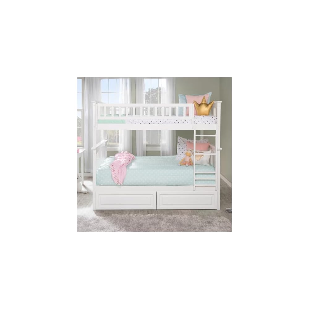 AFI, Columbia Bunk Bed Full Over Full with Raised Panel Bed Drawers, White