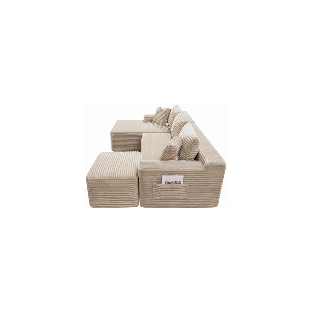 Camel Oversized Sectional Boneless Couches with Ottoman. Left Face Chaise