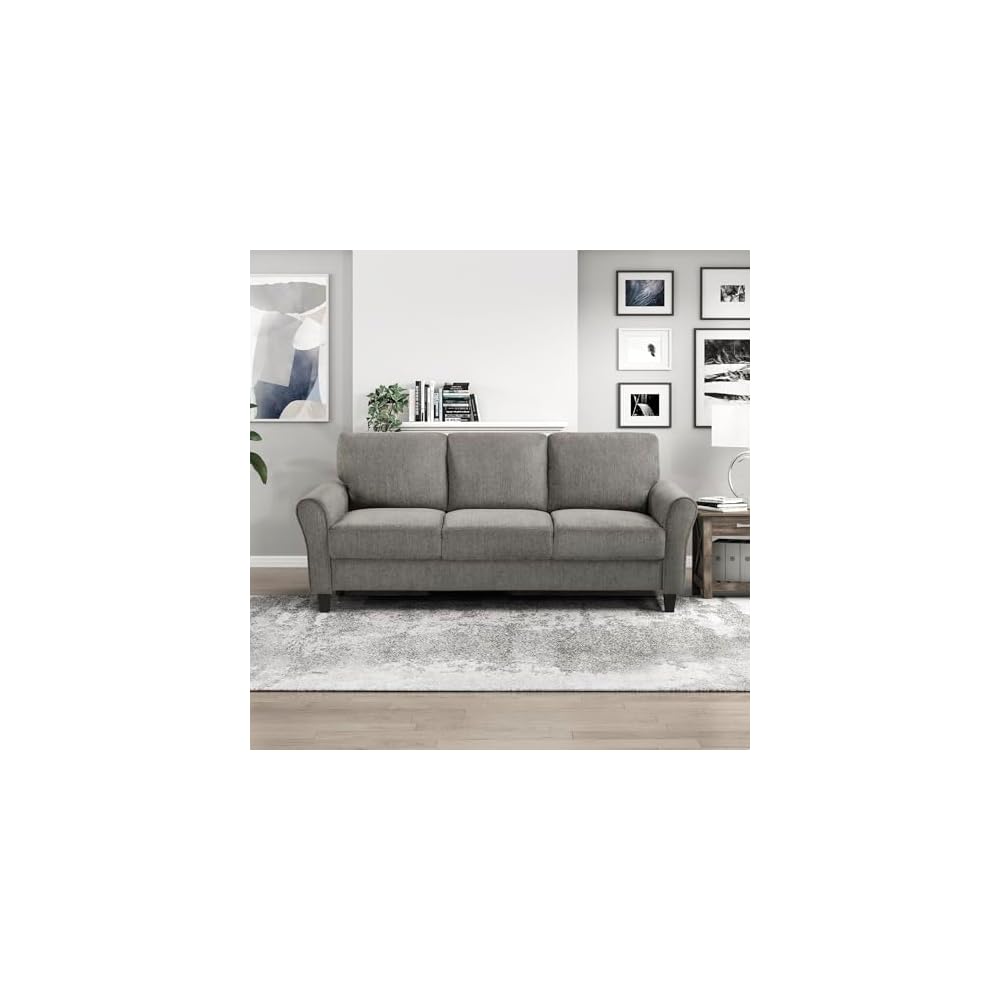 Lexicon Modern Sofa, Chenille Upholstered Sofa, Flared Round Arms, Foam Padded Pocket Coil, Comfortable Seat, Easy Assembly, Small Couch for Living Room/Office/Reading Spaces, Brown