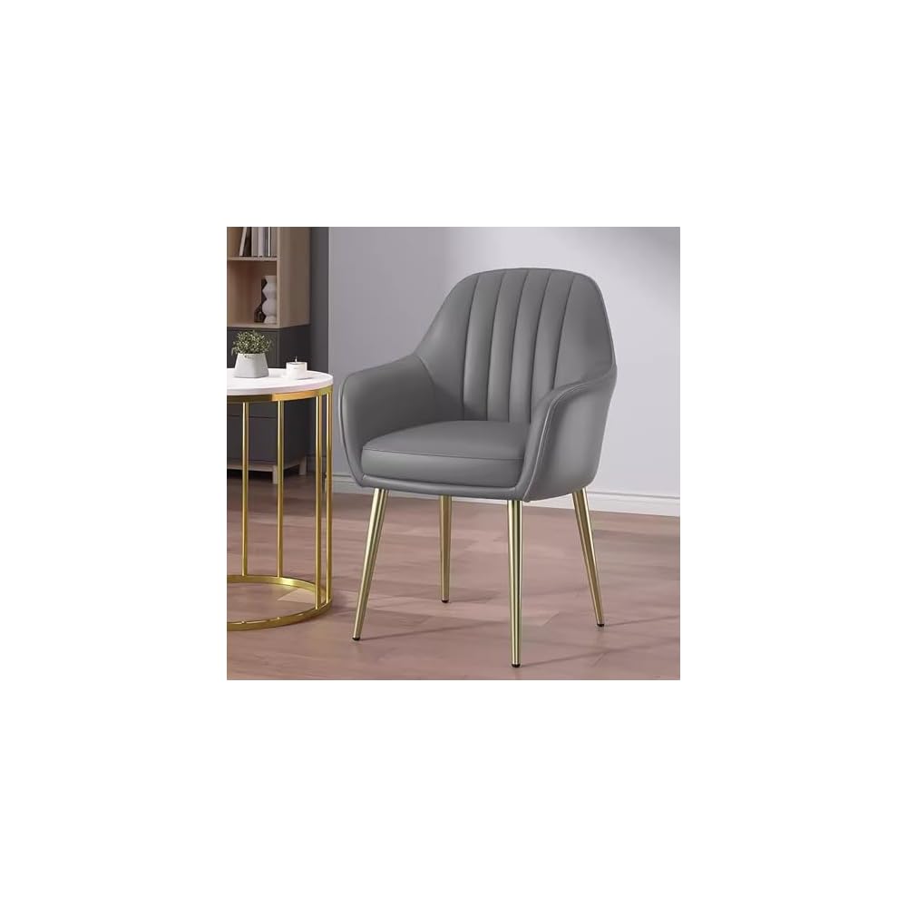Makeup Chair, Faux Leather Arm Upholstered Vanity Chair, with Metal Legs Makeup Vanity Chair, for Living Room, Desk Makeup (Color : Dark Gray)