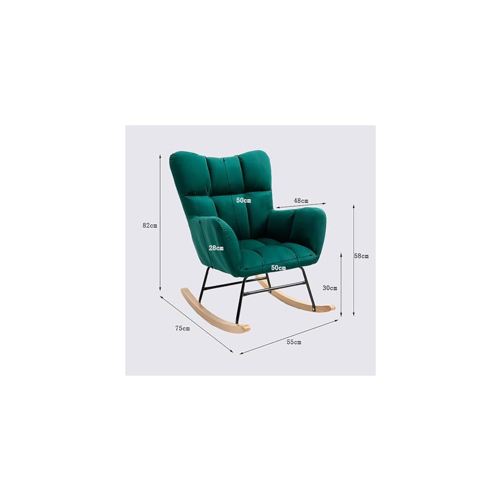 Nordic Rocking Chair Single Sofa Fireside Rocking Chair Patchwork Fabric Lounge Wing Back Chair with Solid Wood Legs Cotton and Linen Leisure Chairs for Living Rooms bedr