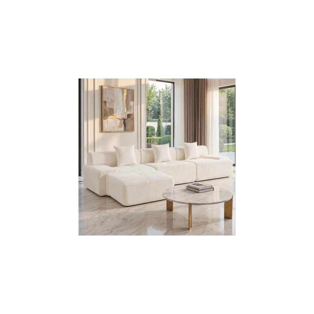 Boneless Cloud Sofa Sectional Couch, Chenille Deep, Beige