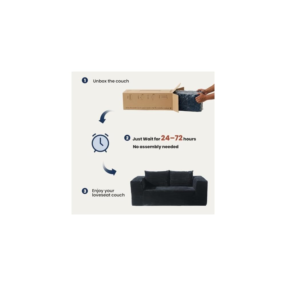 TeQsli Loveseat Boneless Sofa, 71" Memory Foam Sofa in a Box, Cloud Corduroy Deep Seat Couch, No Assembly Needed, Small Sofa for Living Rooms, Apartments & Offices
