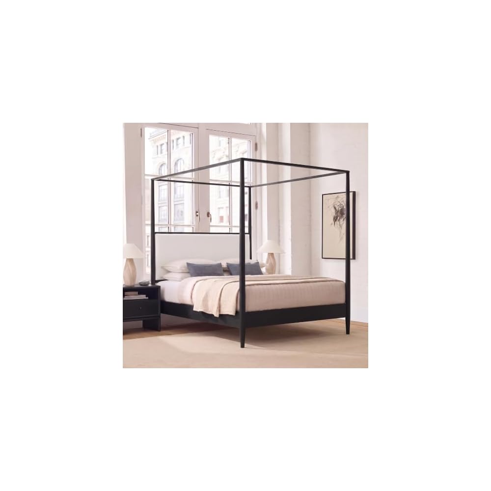 Merax King Canopy Bed with Boucle Headboard ＆ Tapered Legs (Black)