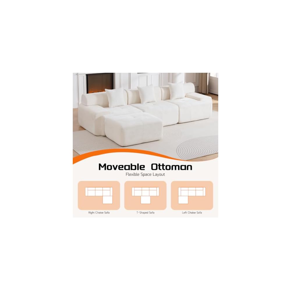 Boneless Cloud Sofa Sectional Couch, Chenille Deep, Beige
